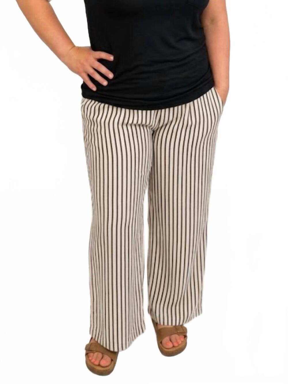 NEW BOMBOM striped wide leg drawstring pants in black